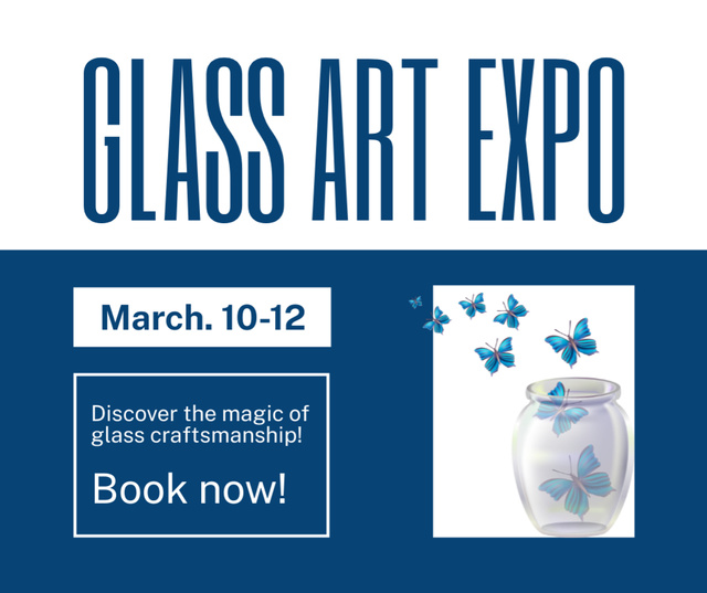 Glass Art Exposition Ad with Butterflies in Jar Facebook Design Template