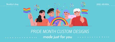 Designvorlage LGBT-Shop-Werbung mit Menschen, die Flaggen halten für Facebook cover