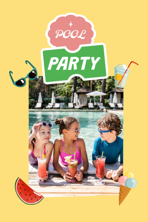 Pool Party Invitation with Kid eating Watermelon Pinterest Design Template
