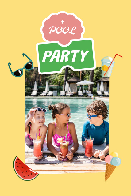 Pool Party Invitation with Kid eating Watermelon Pinterestデザインテンプレート