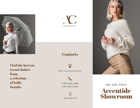 Showroom Offer with Woman in Stylish Clothes Brochure 8.5x11in Design Template