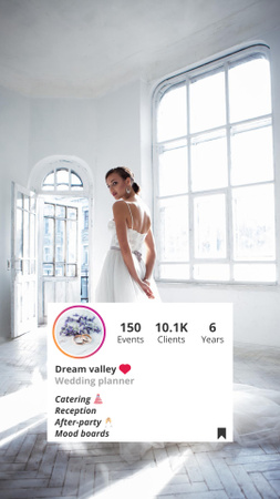 Ontwerpsjabloon van Instagram Story van Planningsservices voor huwelijksfeesten met mooie bruid