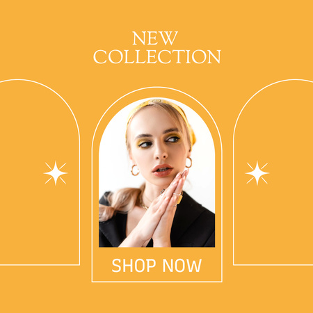 New Collection Ad with Woman in Stylish Earrings Instagram Design Template
