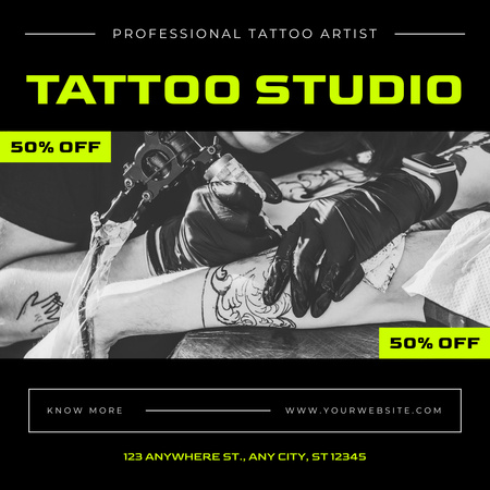 Tattoo Studio With Professional Artist Service And Discount Offer Instagram Design Template
