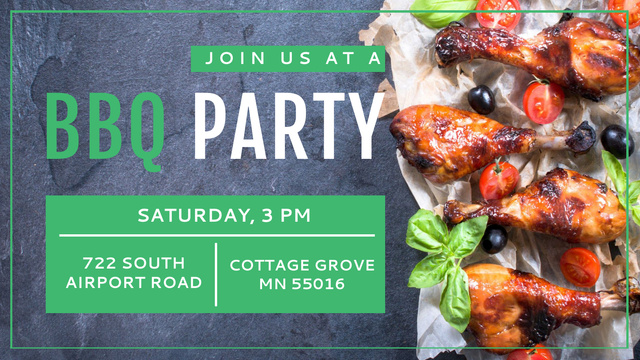 BBQ Party Invitation Grilled Chicken Title 1680x945px Design Template