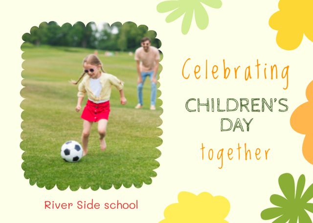 Children's Day Celebration With Little Kids Playing Football Postcard 5x7in Design Template