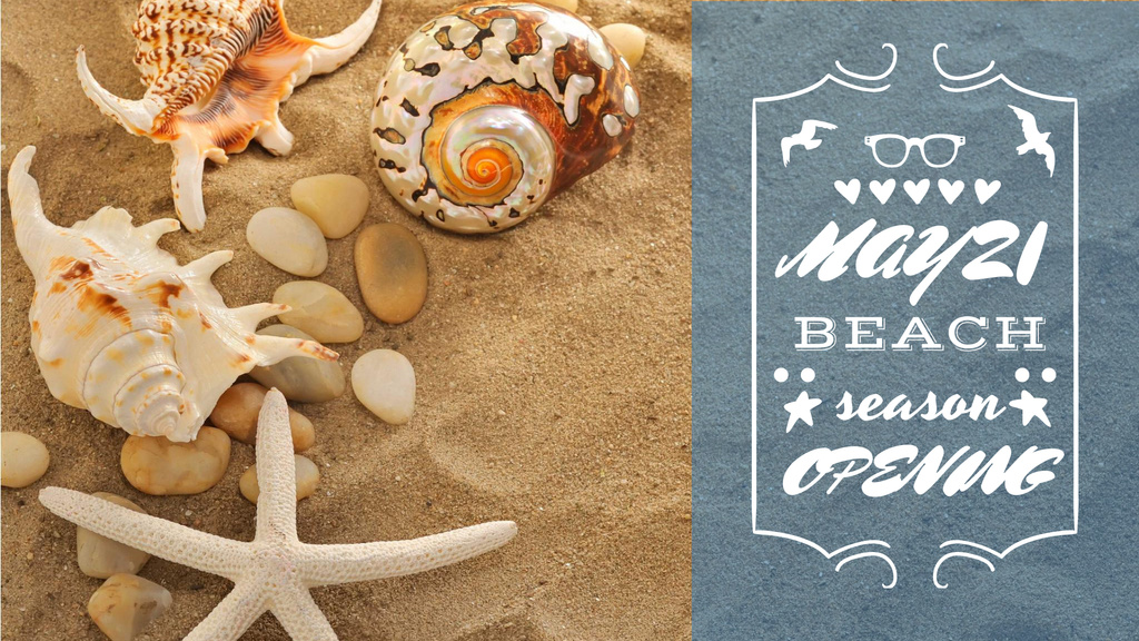 Modèle de visuel Beach opening with Shells on Sand - FB event cover