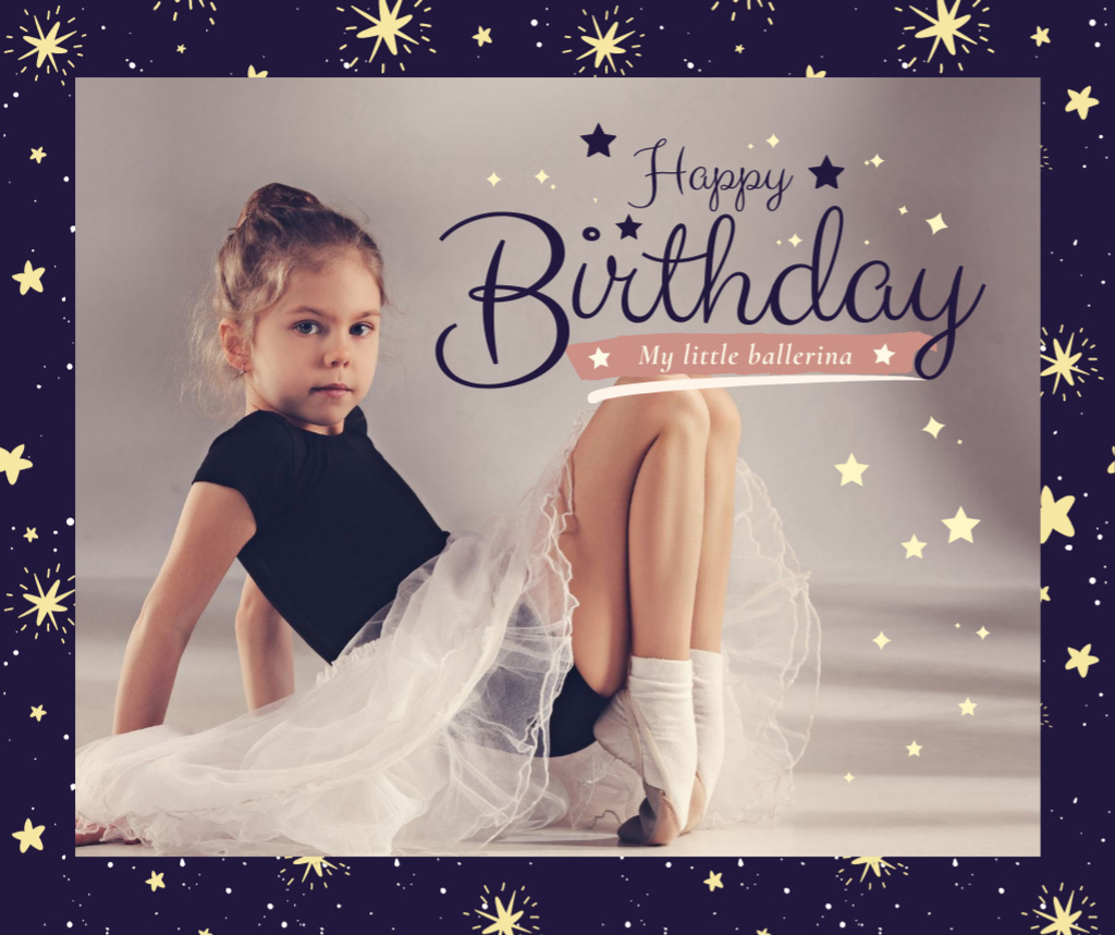Girl in ballerina skirt on her Birthday Facebookデザインテンプレート