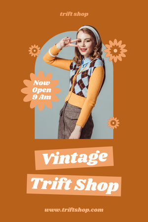 Preppy woman for vintage thrift shop Pinterest Design Template