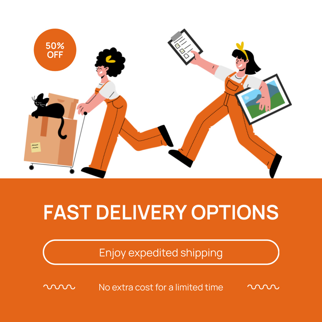 Fast Shipping Services Offer on Orange Instagram AD Design Template