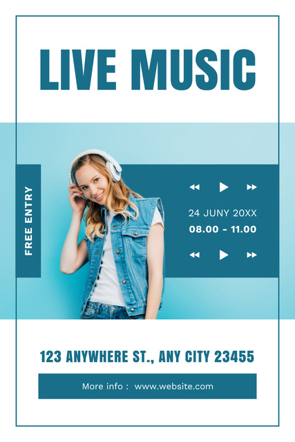 Contemporary Live Music Event With Free Entry Pinterest Design Template