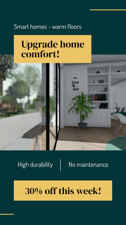 Designvorlage Komfortables und langlebiges Fußbodenheizungssystem mit Rabatt für Instagram Video Story