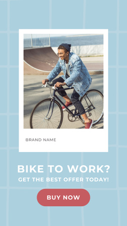 Bike to Work Day Girl with Bicycle in City Instagram Story Design Template
