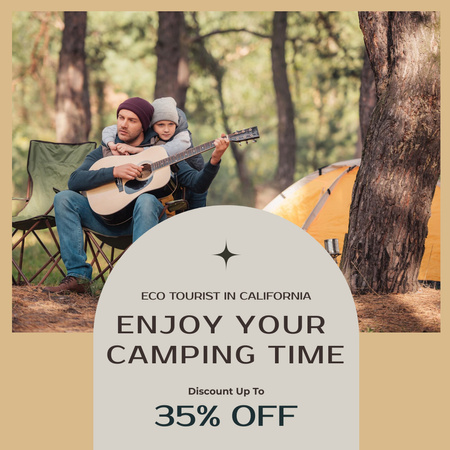 Eco Tourism Ad with Family Camping Instagram Design Template
