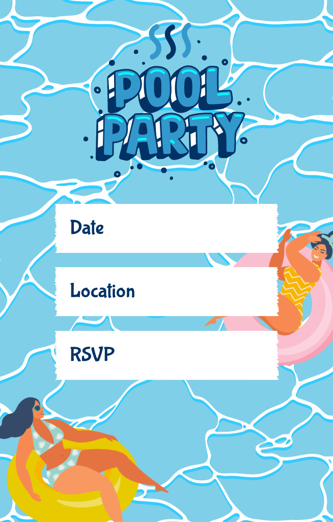 Plantilla de diseño de Pool Party Announcement with Women in Water Invitation 4.6x7.2in 