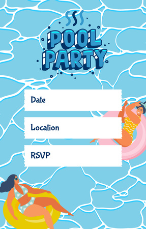 Pool Party -ilmoitus naisten vedessä Invitation 4.6x7.2in Design Template
