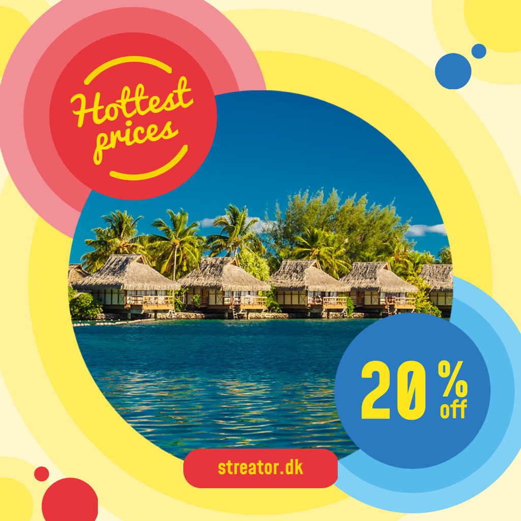 Vacation Tour Offer with Beach Huts Instagram Design Template