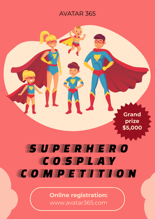 Ontwerpsjabloon van Poster A3 van Cosplay Costumes Competition Announcement with Superhero Family