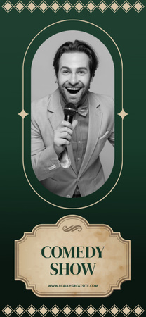 Comedy Show Promo with Smiling Handsome Performer Snapchat Geofilter Design Template