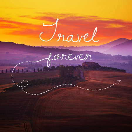 Plantilla de diseño de Cita de viaje motivacional con paisaje al atardecer Instagram 