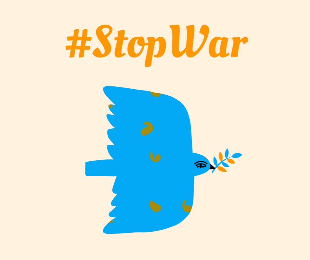 Call to Stop War in Ukraine With Dove And Twig Facebook Tasarım Şablonu