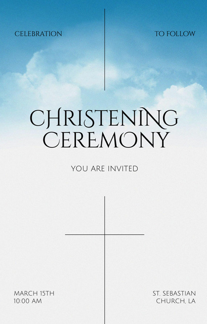 Plantilla de diseño de Holy Christening Ceremony With Clouds In Sky Invitation 4.6x7.2in 