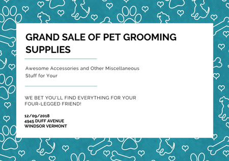 Pet Grooming Supplies Sale Ad with Abstract Paw Prints Flyer A5 Horizontal Design Template