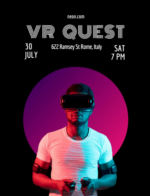 VR Quest Game Announcement Invitation 13.9x10.7cm Tasarım Şablonu