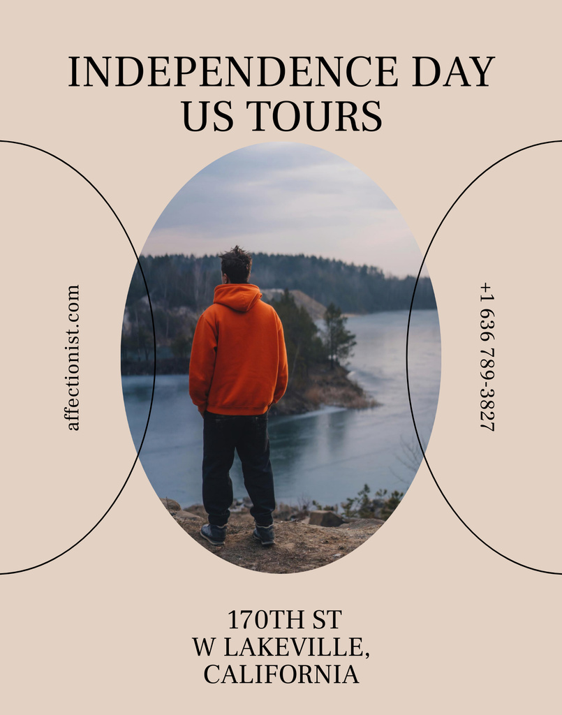 USA Independence Day Tours Offer with Man on Hill Poster 22x28inデザインテンプレート