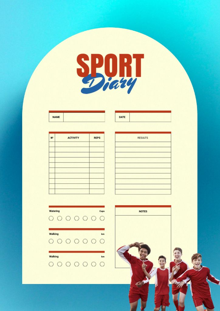 Sport Diary With Children In Sports Uniform Schedule Planner Modelo de Design