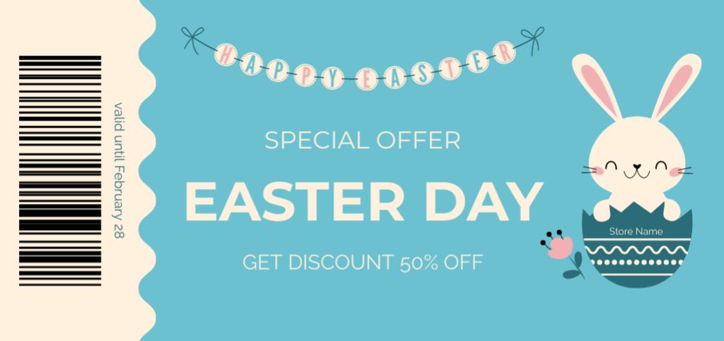 Easter Holiday Deal with Cute Rabbit in Easter Egg Coupon Din Large Design Template