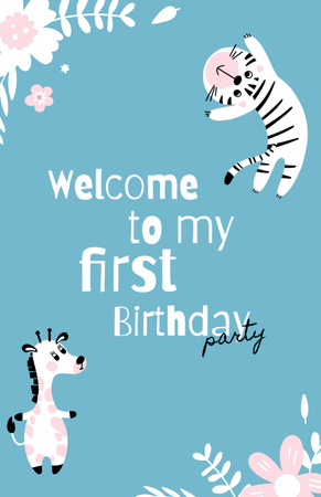 Szablon projektu First Birthday Party Announcement with Cute Animals Invitation 5.5x8.5in