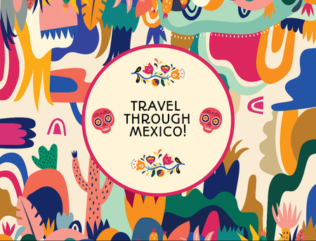 Mexican Tour Offer With Colorful Illustration Postcard 4.2x5.5in Šablona návrhu