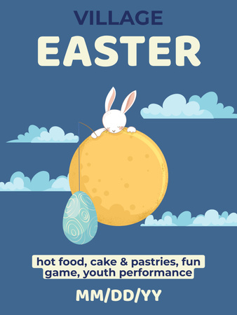 Easter Celebration Announcement with Clouds and Bunny Poster US Design Template