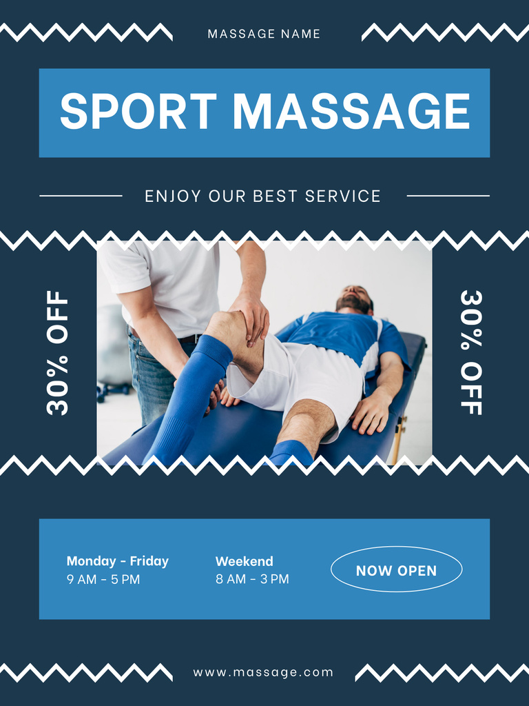 Sport Massage Offer with Athlete in Uniform Poster US Tasarım Şablonu