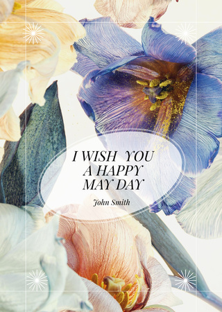May Day Holiday Greeting with Watercolor Flowers Postcard A6 Vertical Design Template