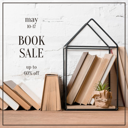 Books Sale Announcement with Bookshelf Instagram Design Template