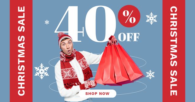 Excited Man on Christmas Shopping Facebook AD Design Template