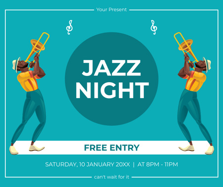 Announcement for Jazz Night with African Americans Playing Trombone Facebook Design Template
