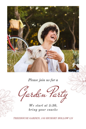 Girl riding bicycle with flowers at Garden Party Flyer 4x6in Design Template