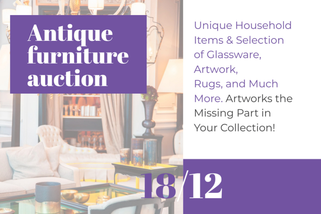 Antique Furniture Auction Postcard 4x6in tervezősablon