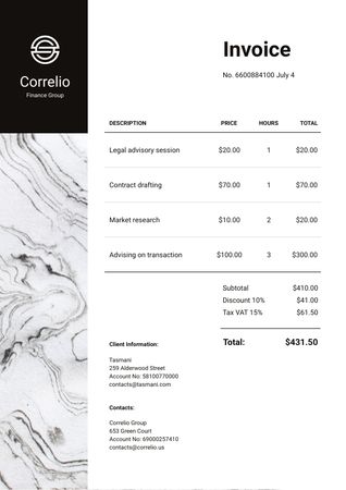 Template di design Finance Group Services with White Texture Invoice