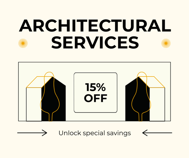 Architectural Services Discount Ad with Illustration of Houses Facebook Design Template
