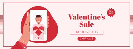 Platilla de diseño Valentine's Day Sale with Smartphone Facebook cover