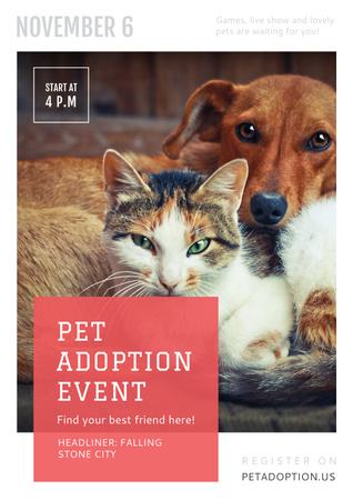 Pet adoption Event with Dog and Cat Poster Modelo de Design