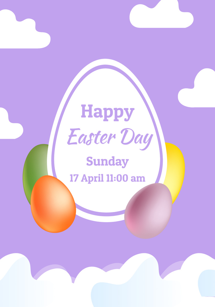 Cute Easter Holiday Greeting with Colorful Eggs Poster 28x40in Design Template
