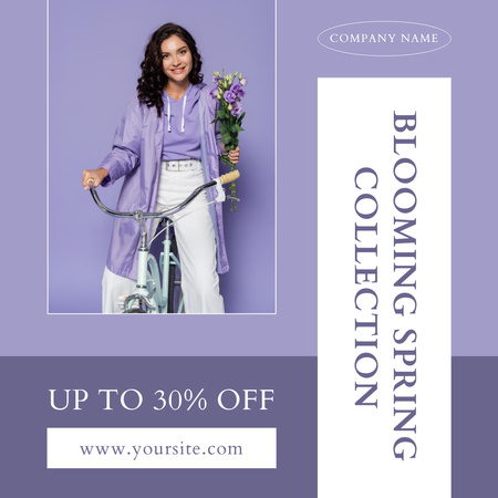 Sale Announcement Of Clothes with Cheerful Woman on Bicycle Instagram AD Design Template