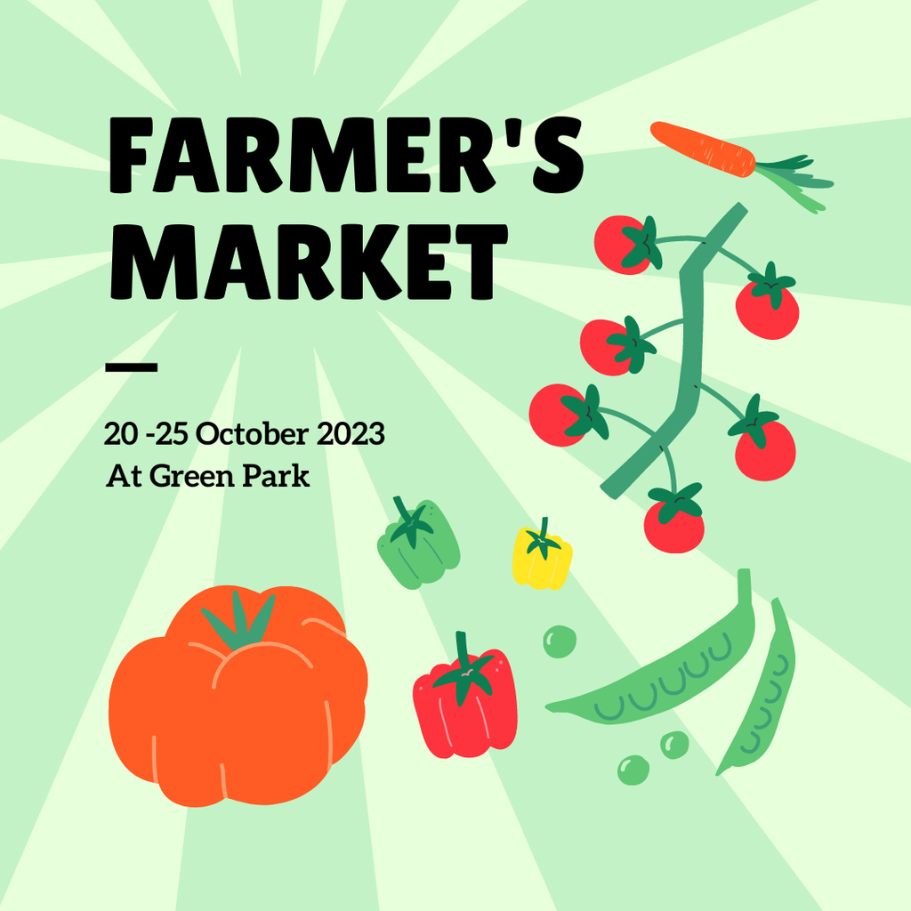 Farmer's Market Announcement with Bright Vegetables Instagram AD Πρότυπο σχεδίασης
