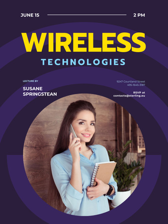 Plantilla de diseño de Modern Technology Review with Woman Using Smartphone Poster 36x48in 