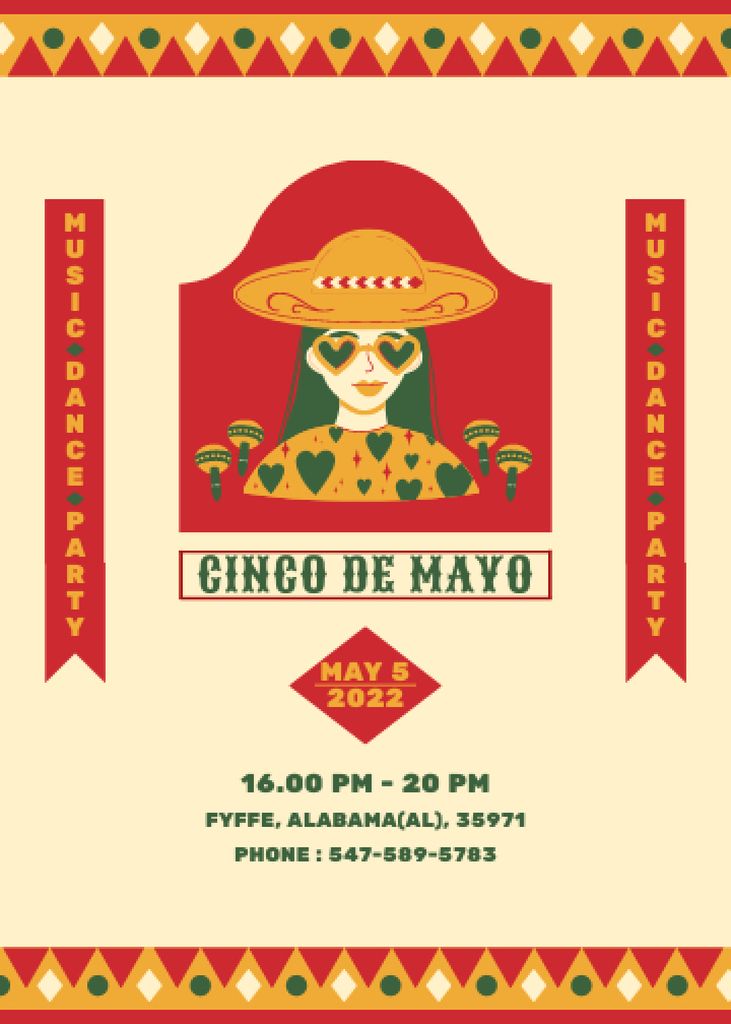 Celebration Announcement Cinco de Mayo with Girl in Sombrero Invitation Design Template